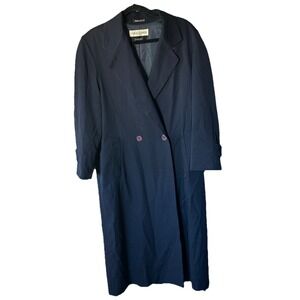 Carol Cohen Sanyo Wool‎ Over Coat Duster Navy Blue Double Button Size 4 USA